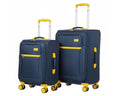 2pc Dfavors Navy Blue Soft-Shell Trolley Suitcase Set – Medium & Large – Yellow Accents