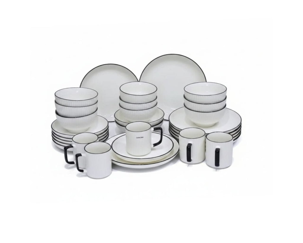 24-Piece ceramic Dinner set - White with black trim