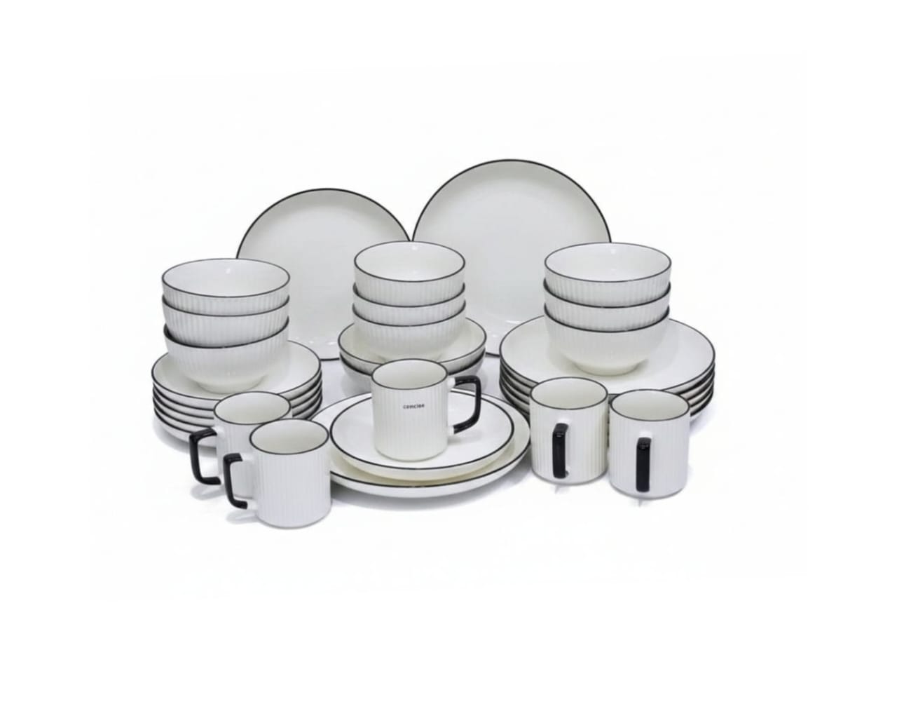 24-Piece ceramic Dinner set - White with black trim