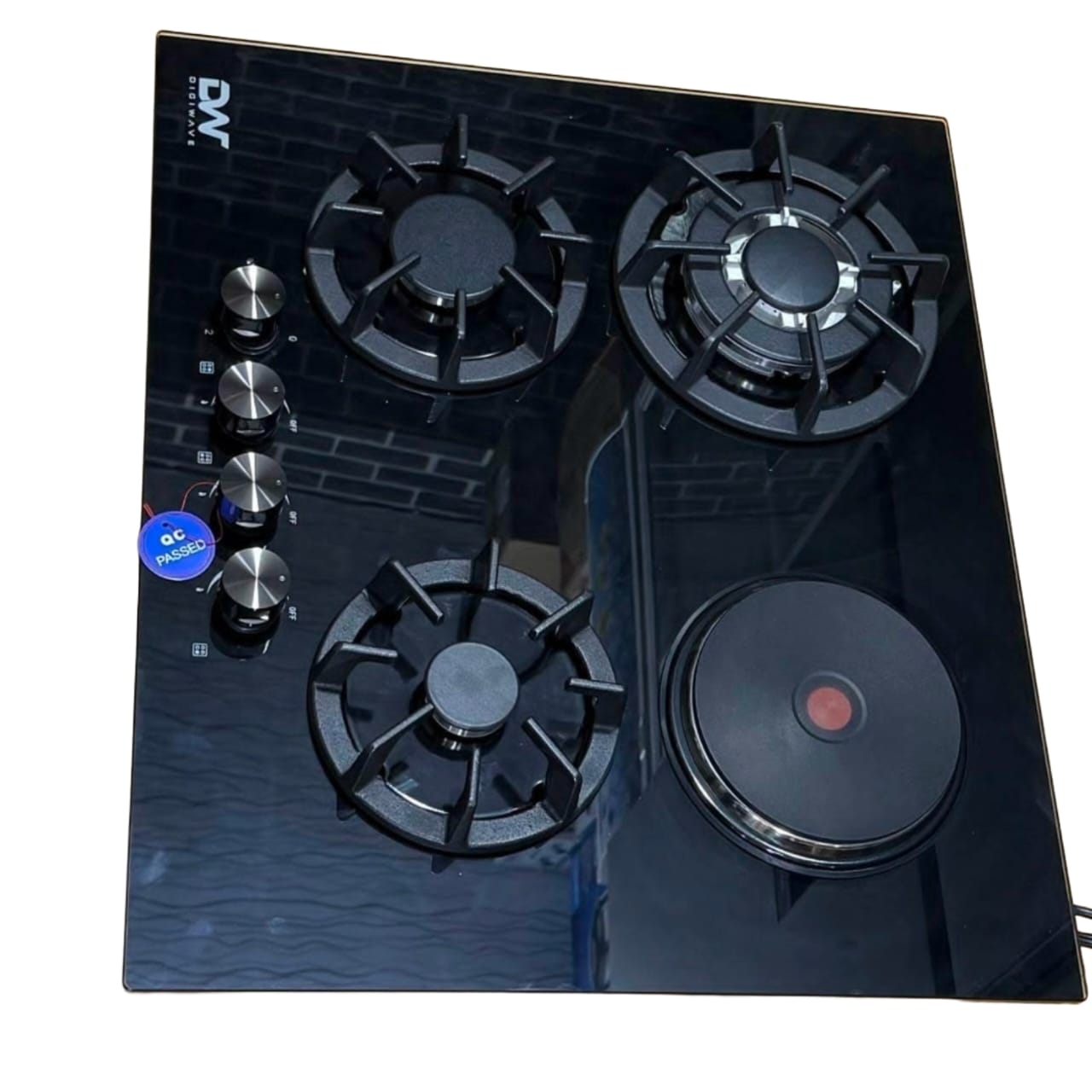 Digiwave 60cm inbuilt glass hobb - 3 gas burners + 1 electric plate