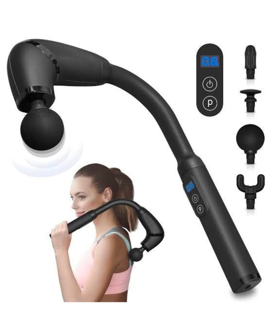 Multifunctional Electric Fascial Massage Hammer – Portable Handheld Body Massager with 4 Heads & 5 Speeds
