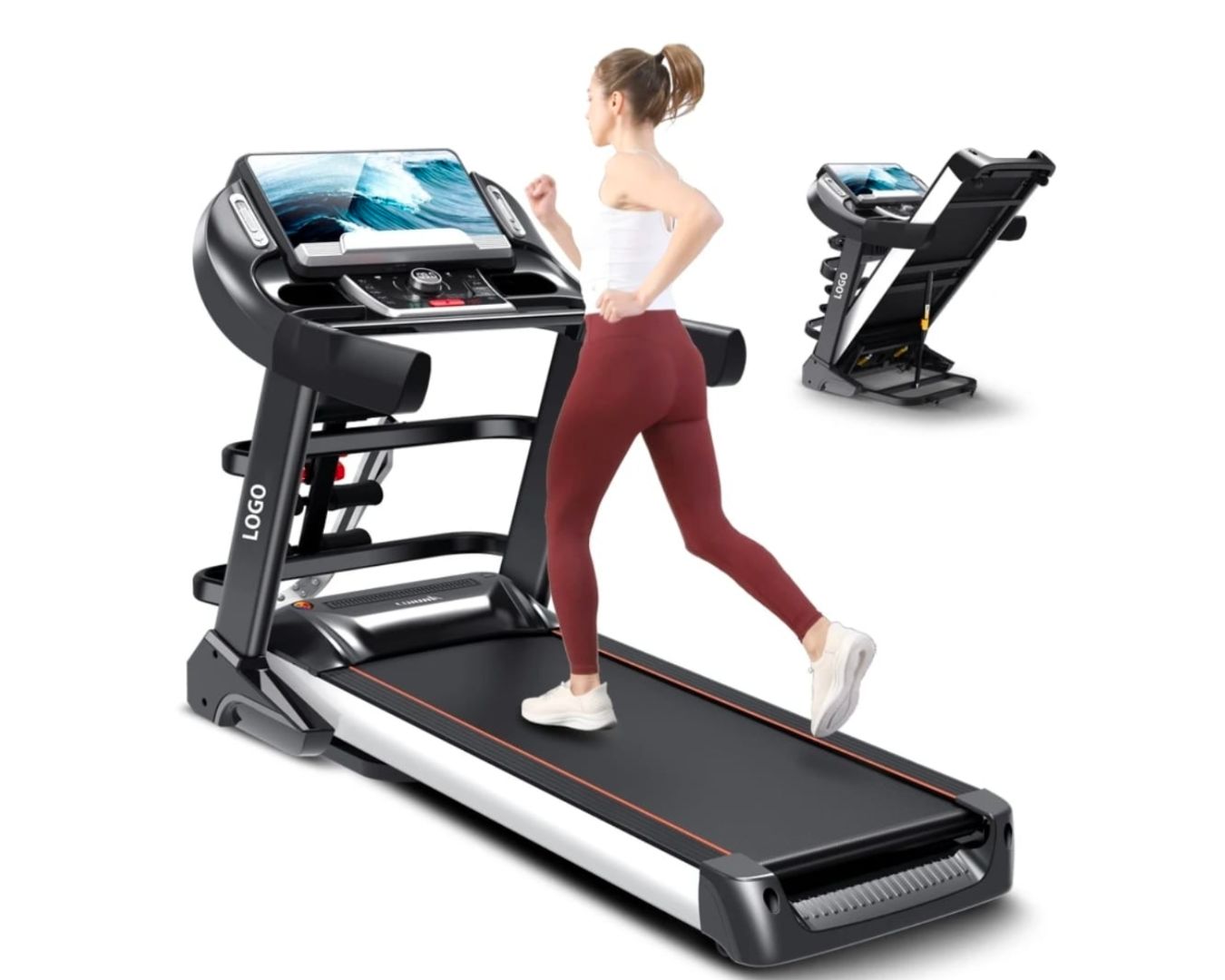 Home and commercial treadmill with speakers, USB port, Dumbells, massage belt, Body twister