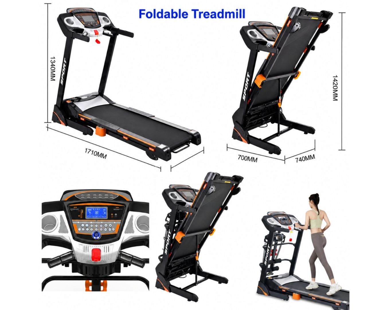 Home and Commercial Treadmill with speakers, USB port, Aux, Dumbells, Massage belt, waist massage