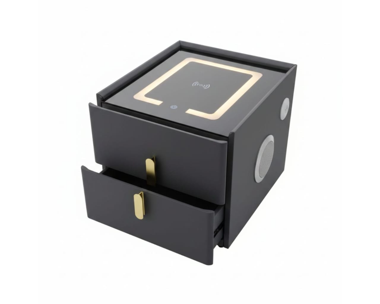 Smart Bedside Table with Bluetooth Speakers, Wireless Charger, LED Lights