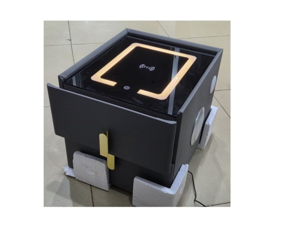 Smart Bedside Table with Bluetooth Speakers, Wireless Charger, LED Light