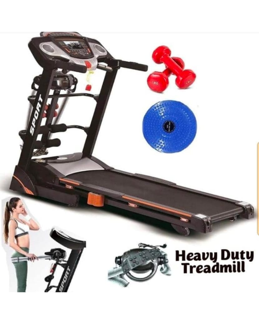 Home and commercial treadmill with speakers, USB port, Dumbells, massage belt, Body twister