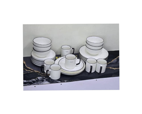 24-Piece ceramic Dinner set - White with black trim