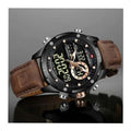 Naviforce Sport Watch-Brown Leather Dual Display