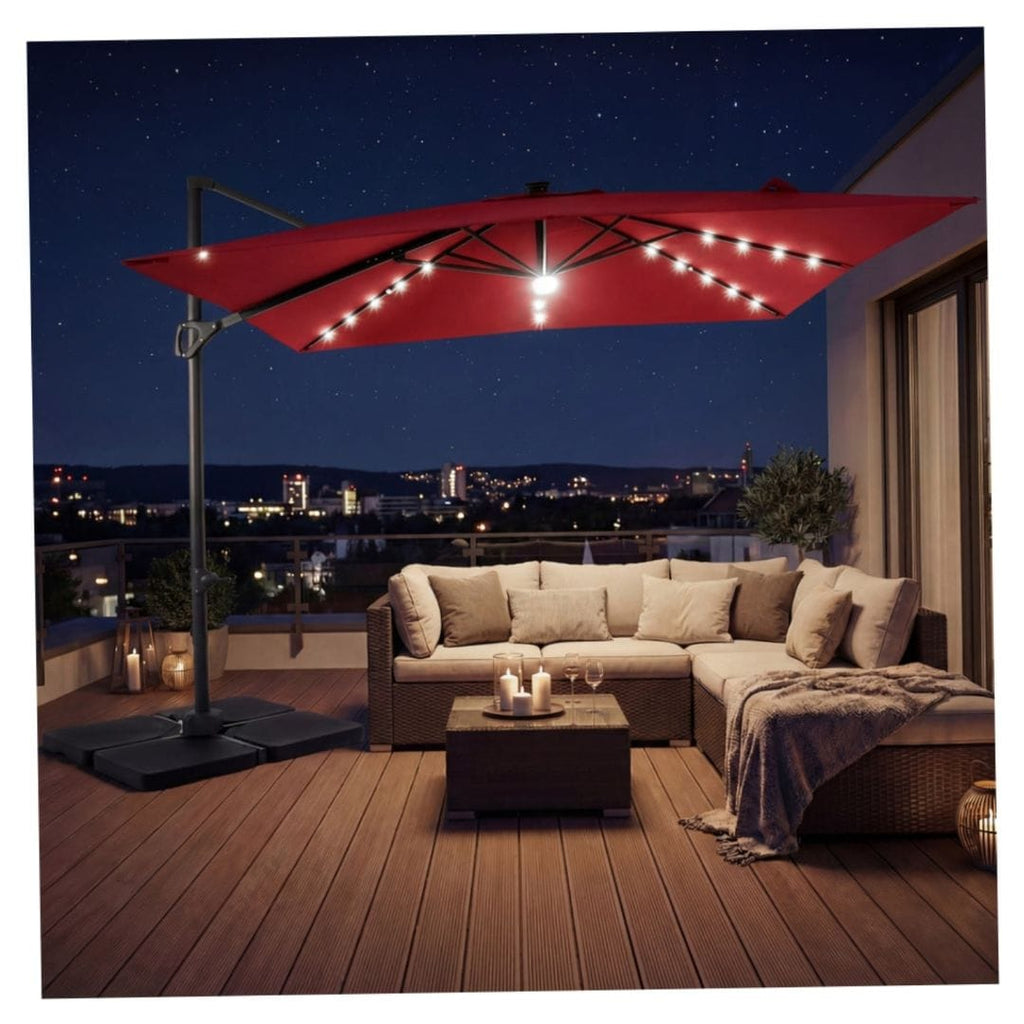 Adjustable Umbrella (canvas material) with stand, Base and solar lights