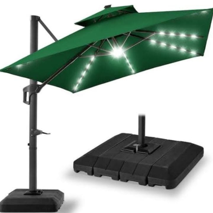 Adjustable Umbrella (canvas material) with stand, Base and solar lights
